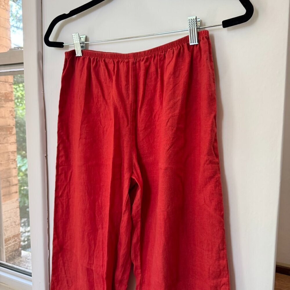 DONNI The Linen Simple Pants Wide Leg Pull on Trousers in Tomato Red - Picture 6 of 9